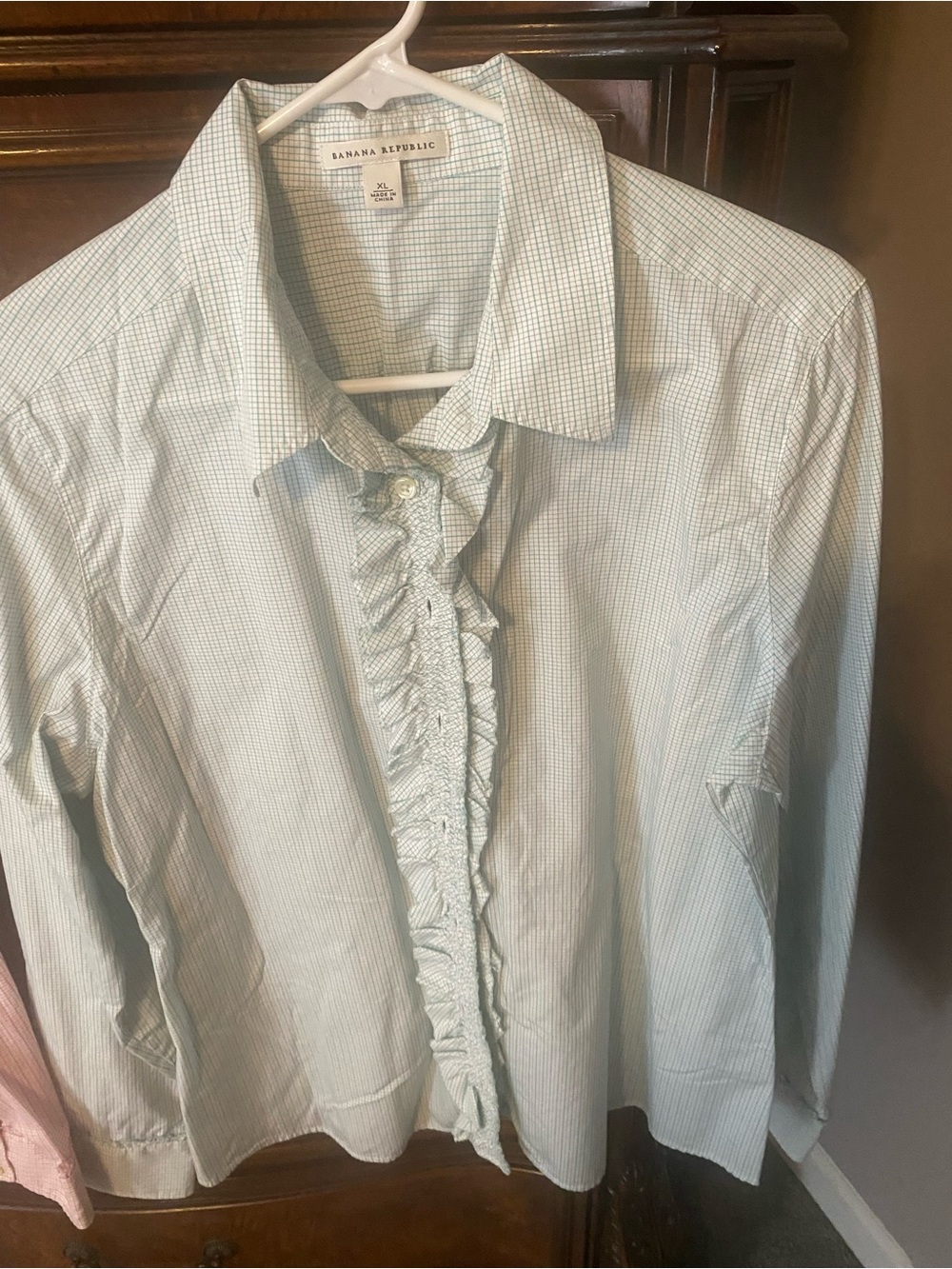 Banana Republic blue Plaid Ruffle Button Down Shirt